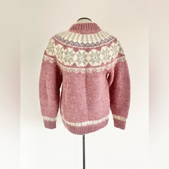 Hand-Knit Nordic Wool Sweater Danish Fair Isle Icelandic Scandinavian Pullover - Picture 3 of 10
